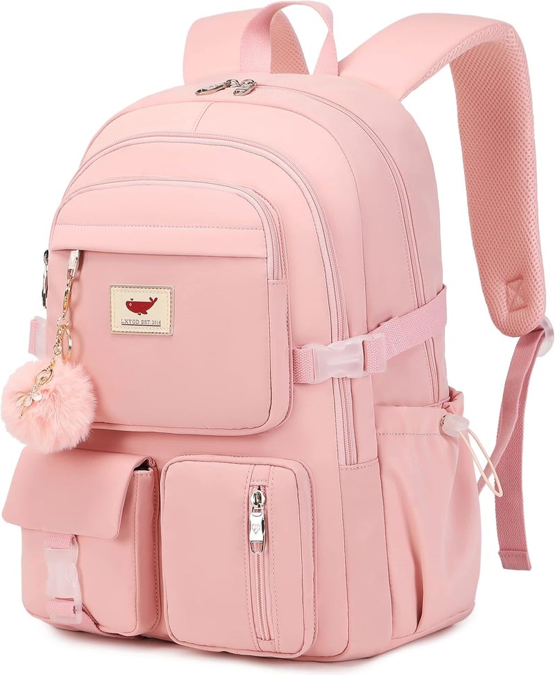 LXYGD Laptop Backpack 15.6 Inch Kids Elementary Middle High School Bag College Backpacks Anti Theft Travel Back Pack Large Bookbags for Teens Girls Women Students (Pink) - Image 1